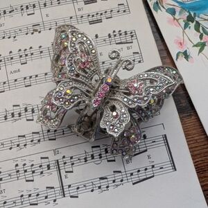 Silver and Pink Butterfly Hair Clip